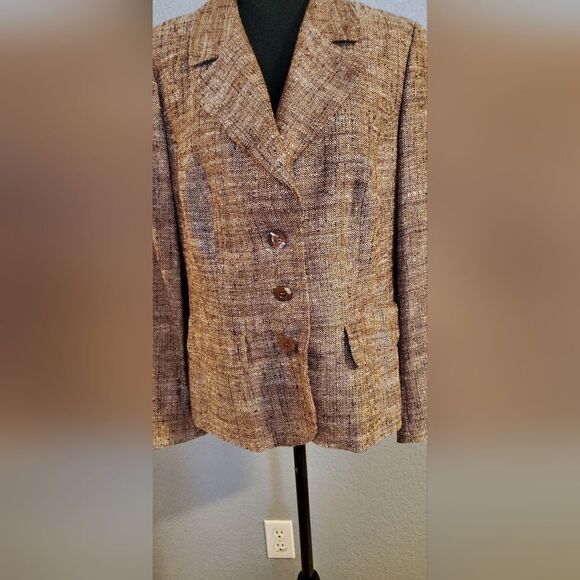 Escada Brown Mauve Tweed Blazer EU 42 Silk Linen Button Up Jacket - Picture 5 of 11
